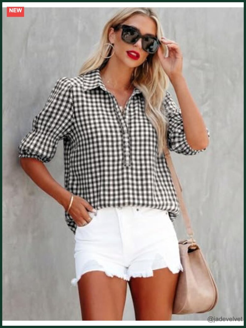 Women Button Down Shirt Puff Short Sleeve Casual V Neck Blouse Loose Fit Work - Picture 3 of 6